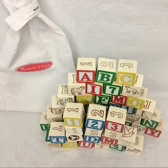 (SOLD)Melissa & Doug Building Blocks 60 Solid Wood Cubes With Storage Bag 123 - Picture 4 of 8